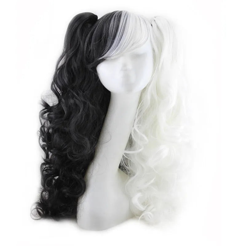 Colorful long curly synthetic wig with high temperature wire hairline in a pink gold colour option