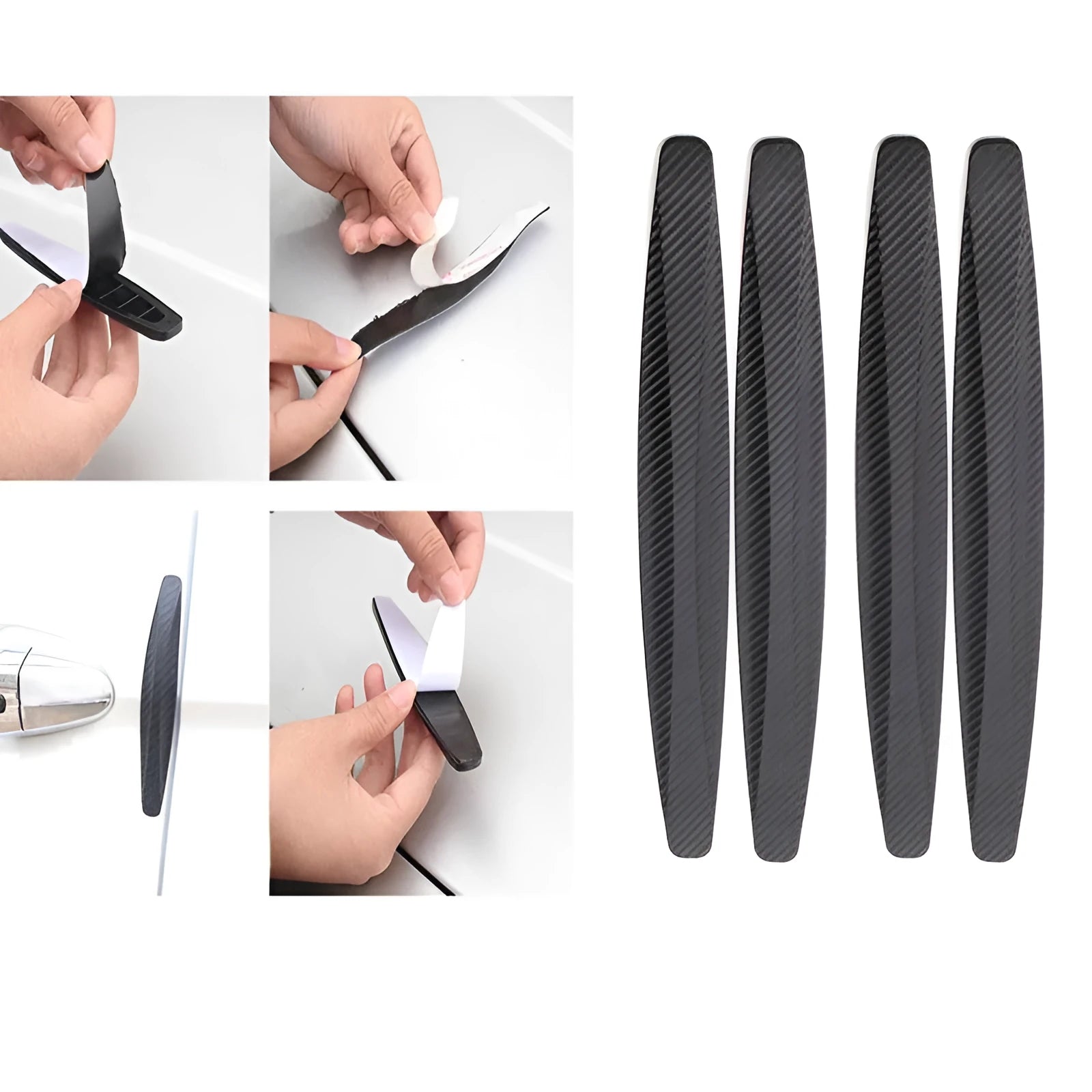 Black carbon fibre car door bumper sticker anti-collision strip 140x25mm four-pack