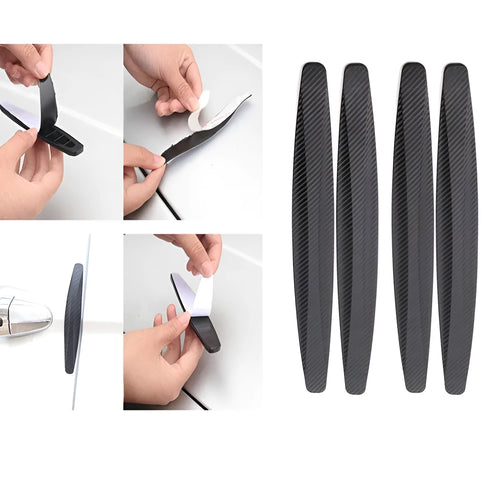Black carbon fibre car door bumper sticker anti-collision strip 140x25mm four-pack