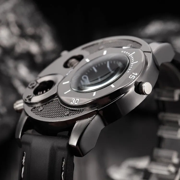 V8 quartz watch for men black round dial stainless steel strap 43mm