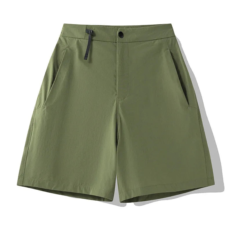 Men's quick-drying sports shorts in khaki with four-sided elastic and 3D cutting.