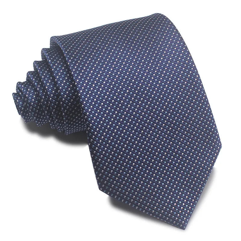8cm wide polyester jacquard striped men's business tie shown in multiple colour variations