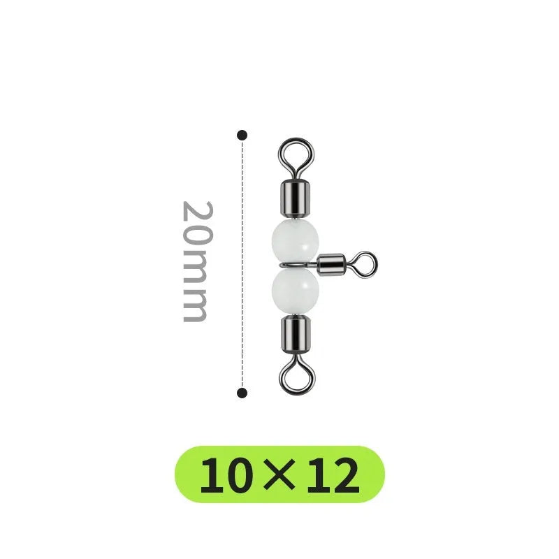 Copper luminous three-fork swivel fishing beads in various diameters from 2.2mm to 10mm