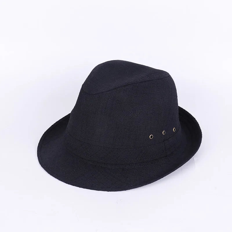 Traditional men's fedora hat with thickened construction in suit material or linen options