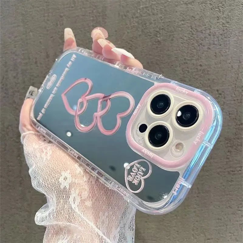 Transparent mirror cream all-inclusive TPU phone case for Apple iPhone with built-in mirror and drop-resistant edges