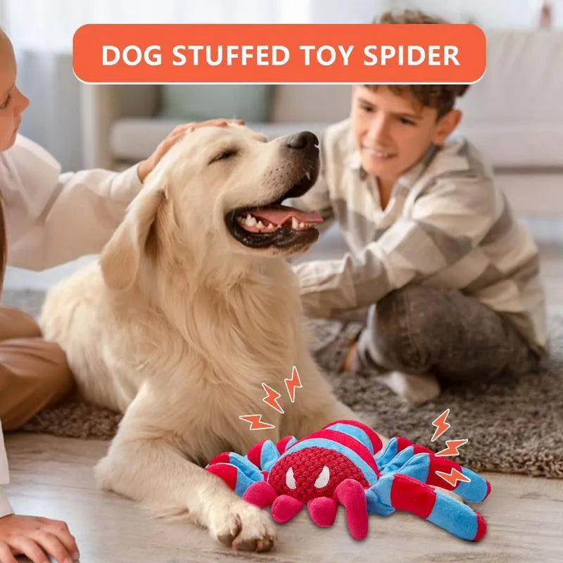 Red soft plush dog toy with squeaker for medium and large breed chewing and interactive play