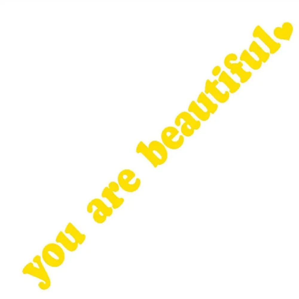 You Are Beautiful sport PVC vinyl stickers in nine colours showing laser and gold finishes with dimensions