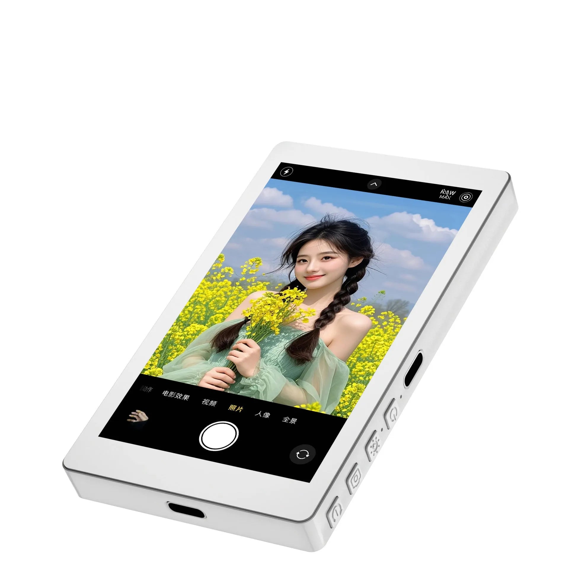Black magnetic phone rear projector showing 103.48mm HD display screen with wireless connectivity ports