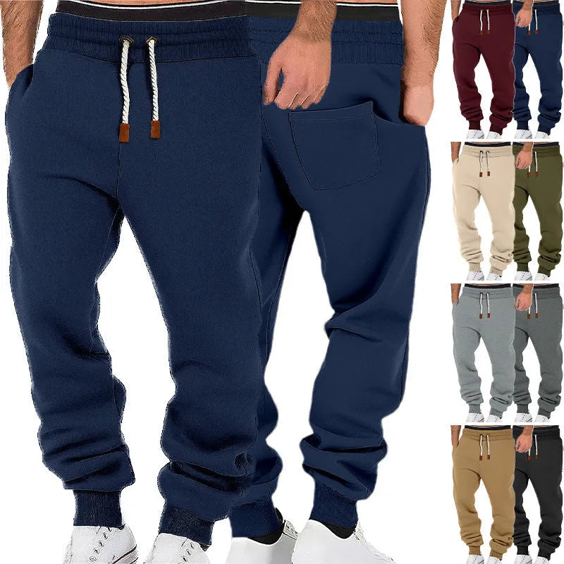 Men's loose cuffed fleece-lined sweatpants in army green, shown flat lay, with drawstring waist and elastic cuffs