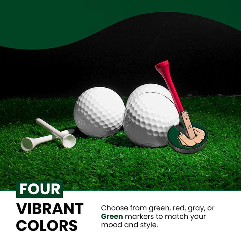 Golf hat clip with 25mm round coin vertical middle finger ballmarker and magnet, iron construction, available in multiple colours