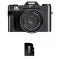 6K HD retro mirrorless digital camera with Full HD screen in black with standard 32G memory card
