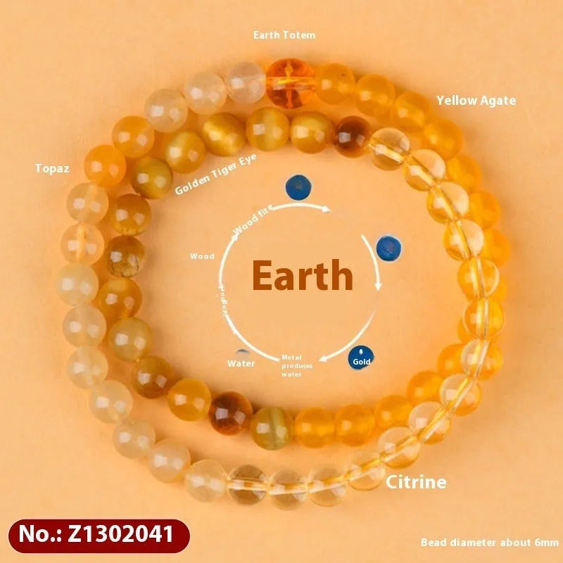 Handmade women's crystal double ring bracelet in five elements colours on a wrist.