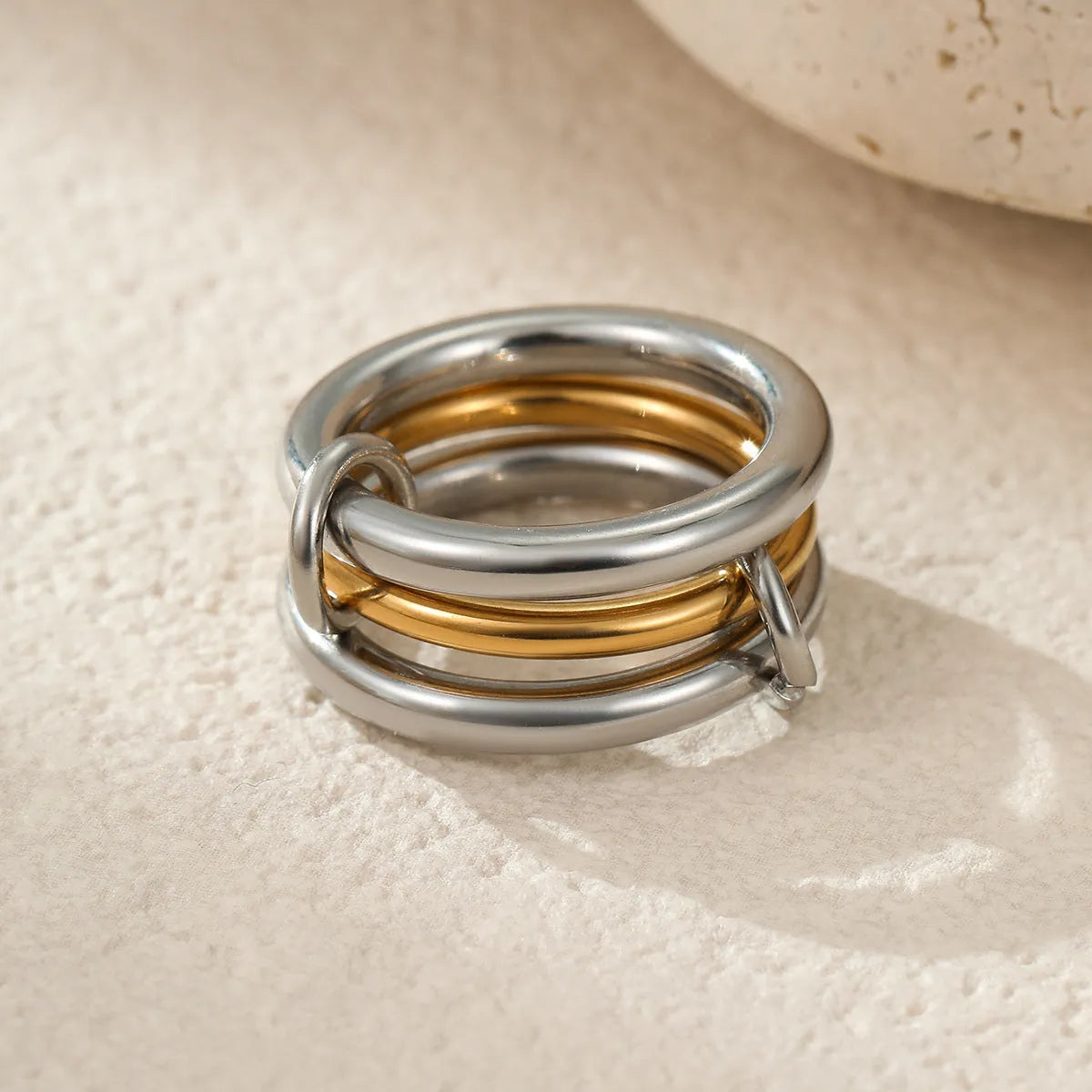 Women's stainless steel stacked ring set with 18K gold plating in three colour variations
