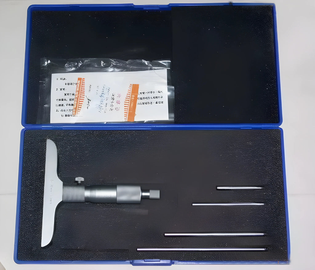 Alloy depth micrometer tool with a 0-100mm measuring range for precision engineering.