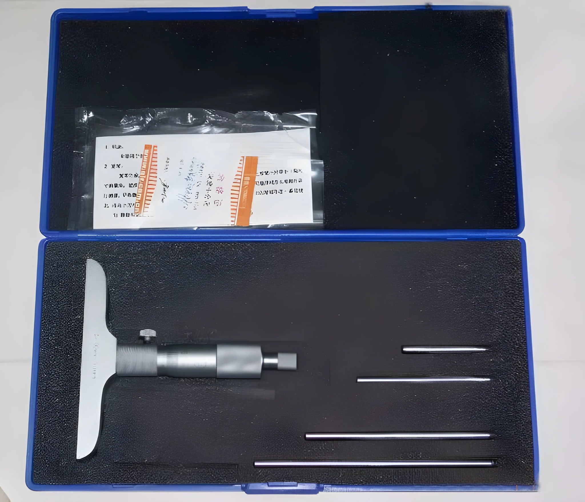 Alloy depth micrometer tool with a 0-100mm measuring range for precision engineering.