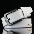 Men's retro threading belt with alloy pin buckle in black, brown or white colour options