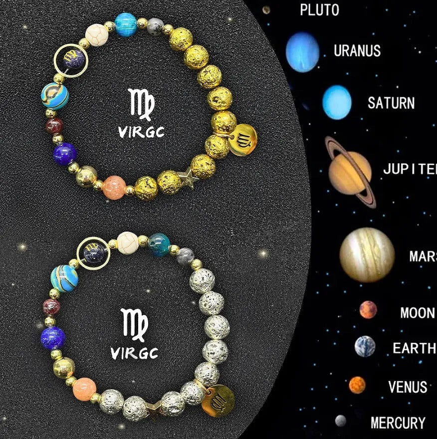 Two natural stone beaded bracelets showing different colours for the Chinese zodiac sign set.