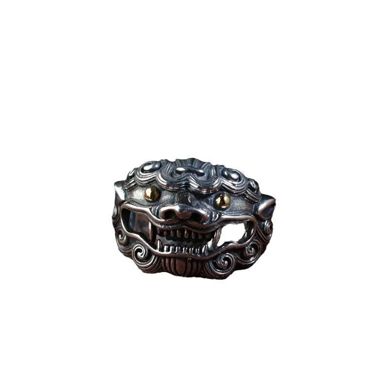 Silver open ring with detailed Jibeast animal zodiac modelling and adjustable design