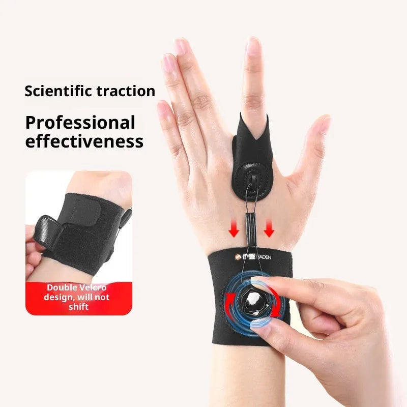 Rotating trigger finger corrector for thumb tendon sheath, five-finger universal, left hand shown, size S or M