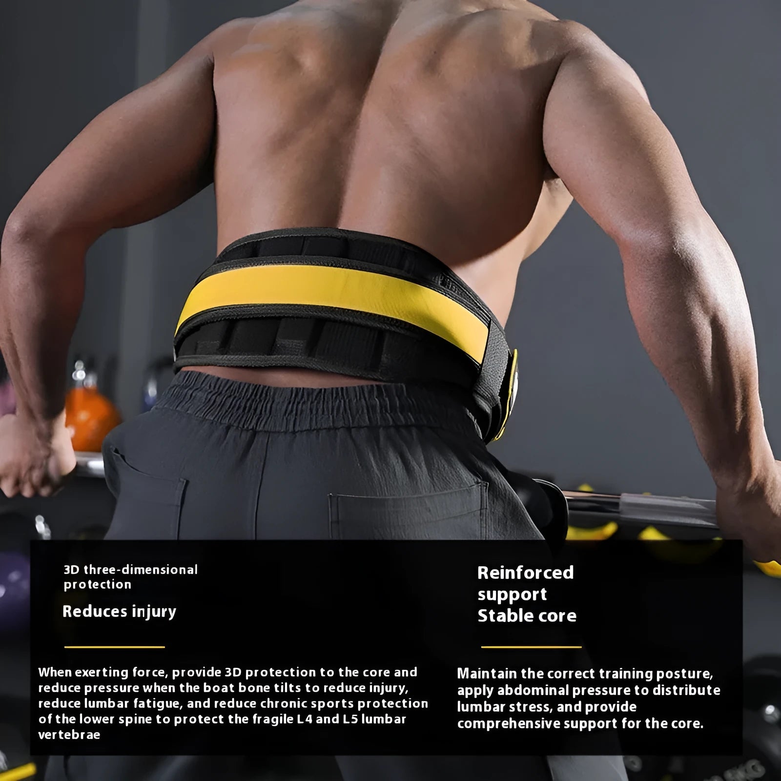 Adjustable fitness waist support belt in black for weightlifting squat deadlift training gym