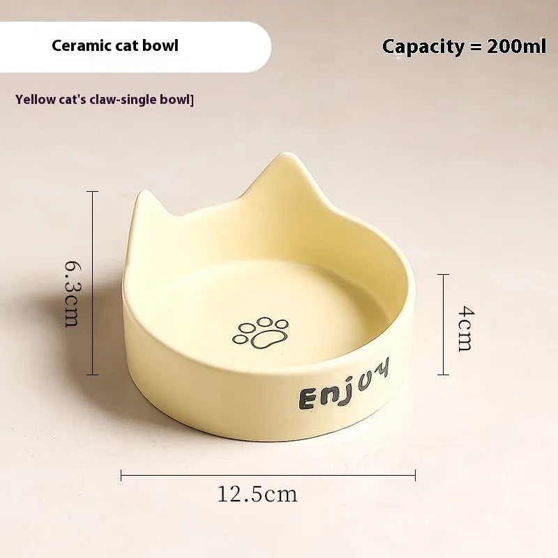 Porcelain cat bowl with wooden anti-tumble frame in chosen colour with cat ear design