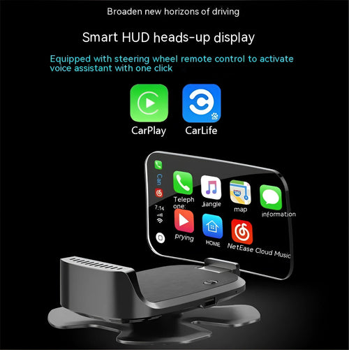 Black car HUD head-up display projector unit with OBD connector and CarPlay compatibility