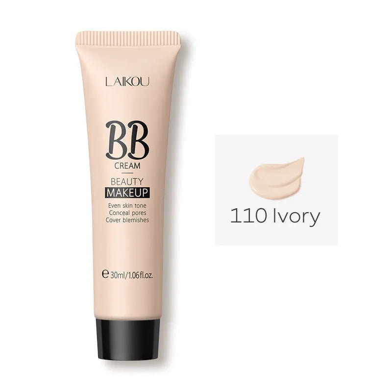 30ml tube of BB cream makeup shown with nine shade options from light to dark.