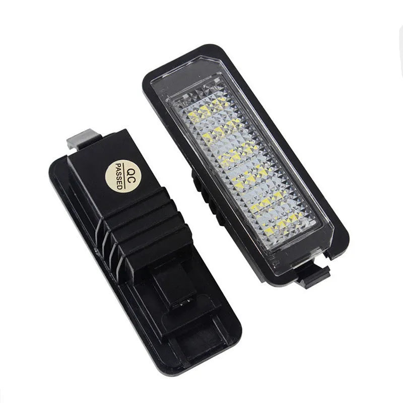 Two Volkswagen LED licence plate light units with built-in CANBUS for Golf, Polo, Phaeton models.