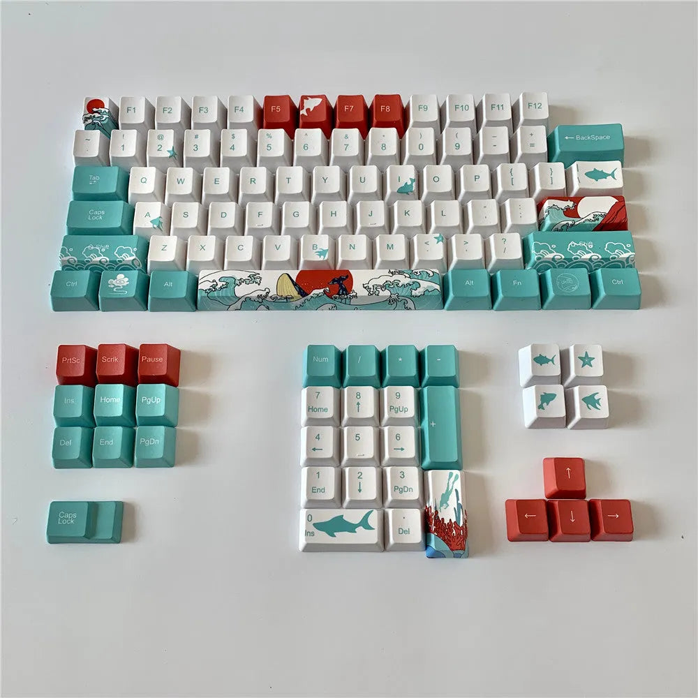Coral Sea colour PBT keycaps for Xiao Yan mechanical keyboard with five-sided sublimation printing