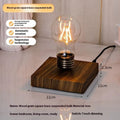 Creative suspension bulb night lamp with iron art construction on black square wooden base
