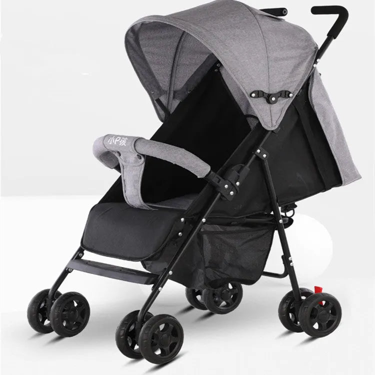 Lightweight wide and long baby stroller with sunshade in fashion grey colour
