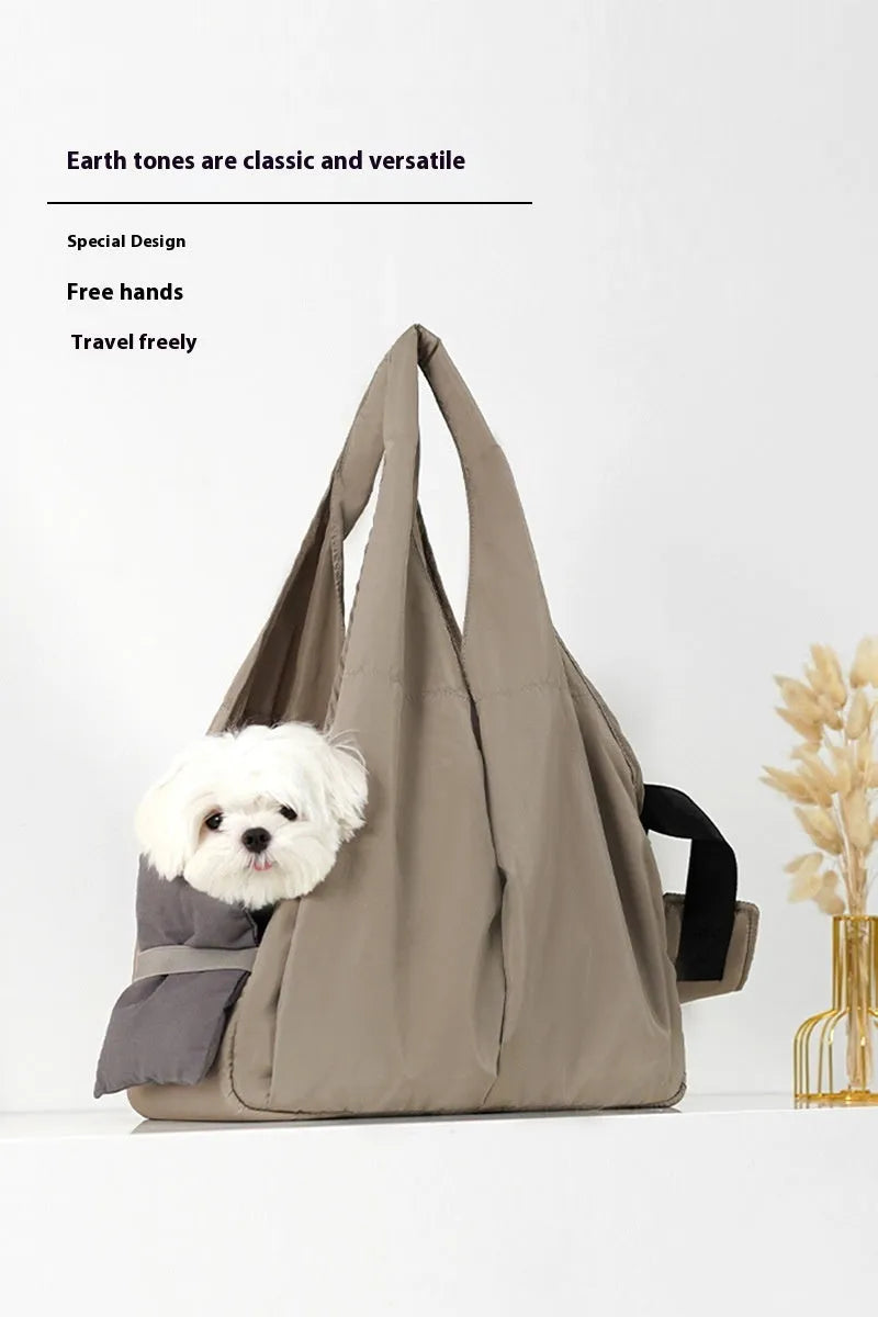 Apricot cloth pet carrier handbag with breathable fabric and carrying straps