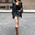 Women's loose casual coat in black with 3D effect pattern on polyester fabric