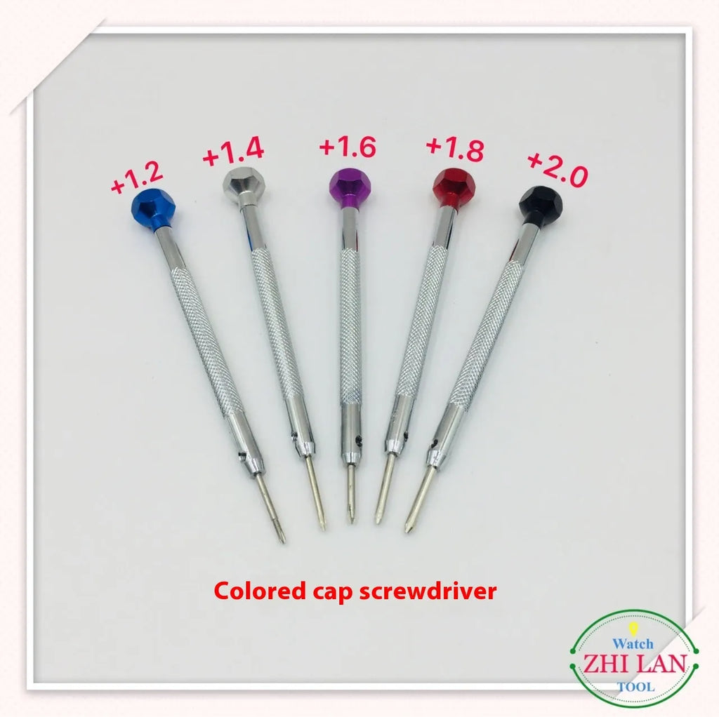 6-piece watch repair screwdriver set with colour aluminium suit and copper handles