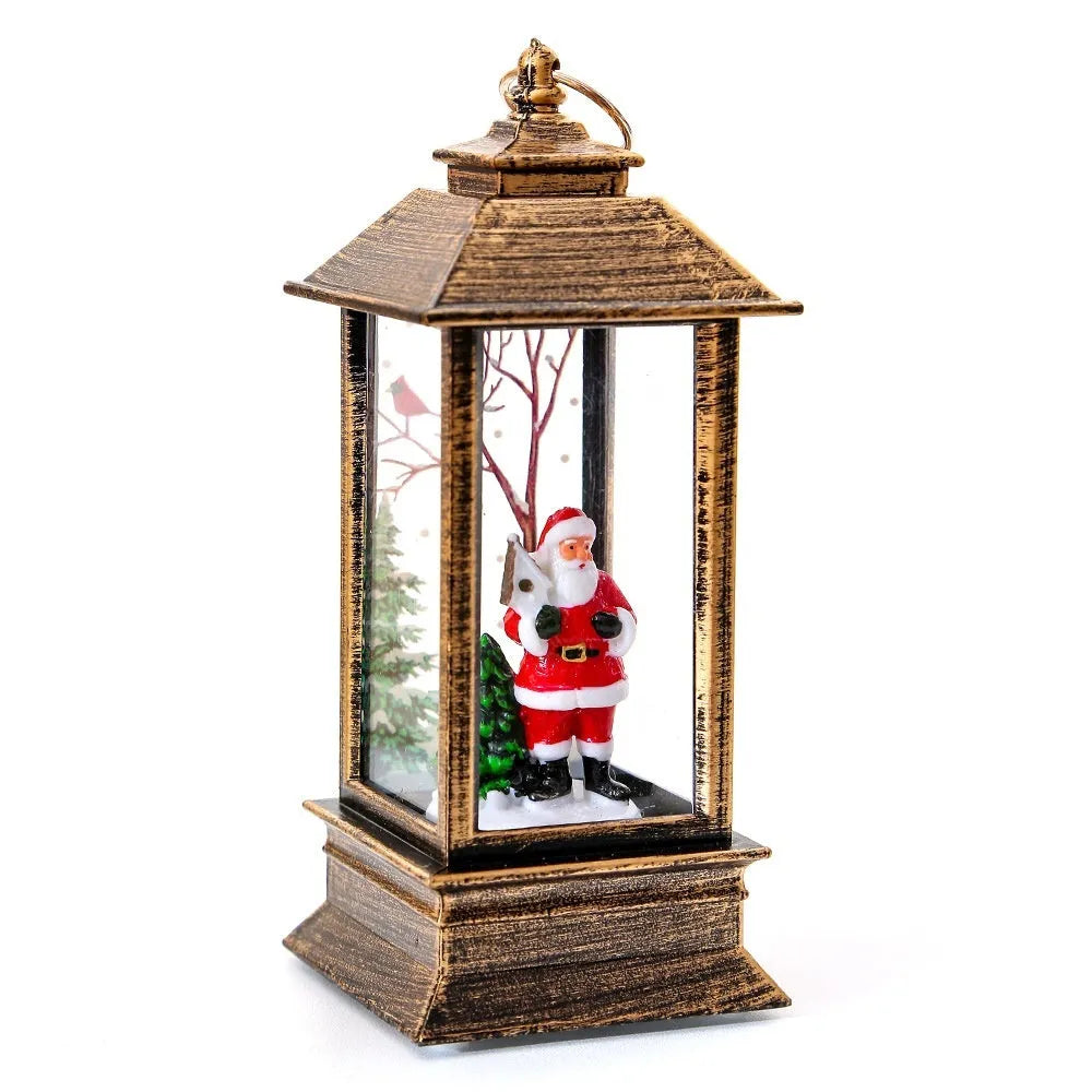 Christmas portable oil lamp with Santa Claus and Christmas tree design, plastic, battery powered, hanging lantern