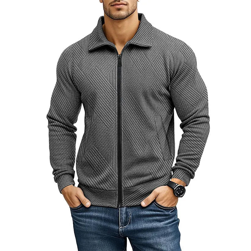 Men's British style casual jacket with turn-down collar in solid colour cotton blend fabric