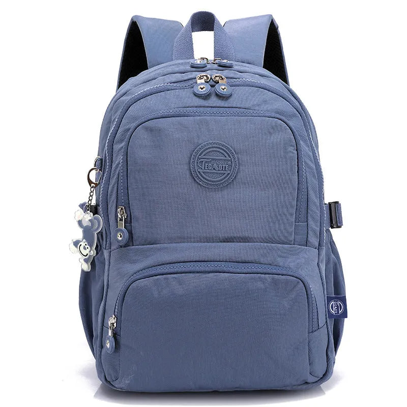 Nylon ultra light outdoor daily travel backpack with curved shoulder straps in olive green colour