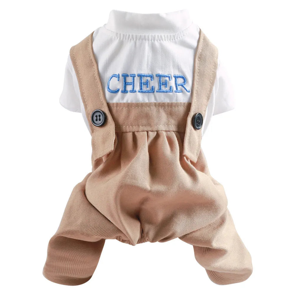 Khaki polyester trench coat for dogs on a neutral background showcasing front view and button closure