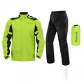 Motorcycle rain suit set with split raincoat, trousers, shoe covers and storage bag