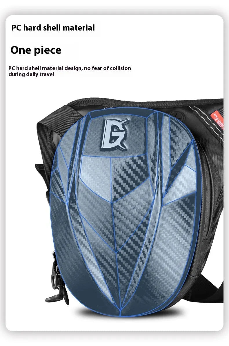 Devil Race Motorcycle Leg Bag in black, 4L capacity, polyester Oxford cloth with PC shell, 28x25x10cm