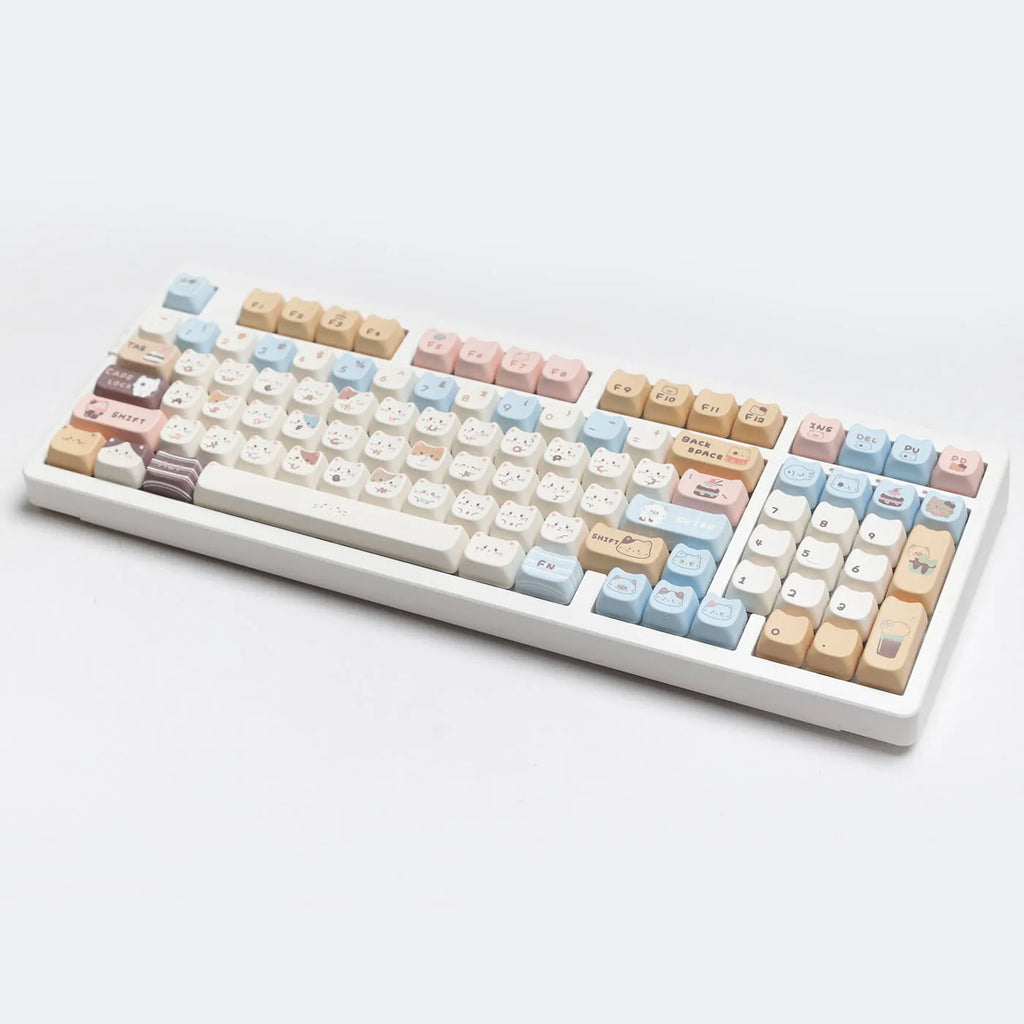 Sea Salt Cat themed PBT keycap set for mechanical keyboards with 26 keycaps and 7u supplement options