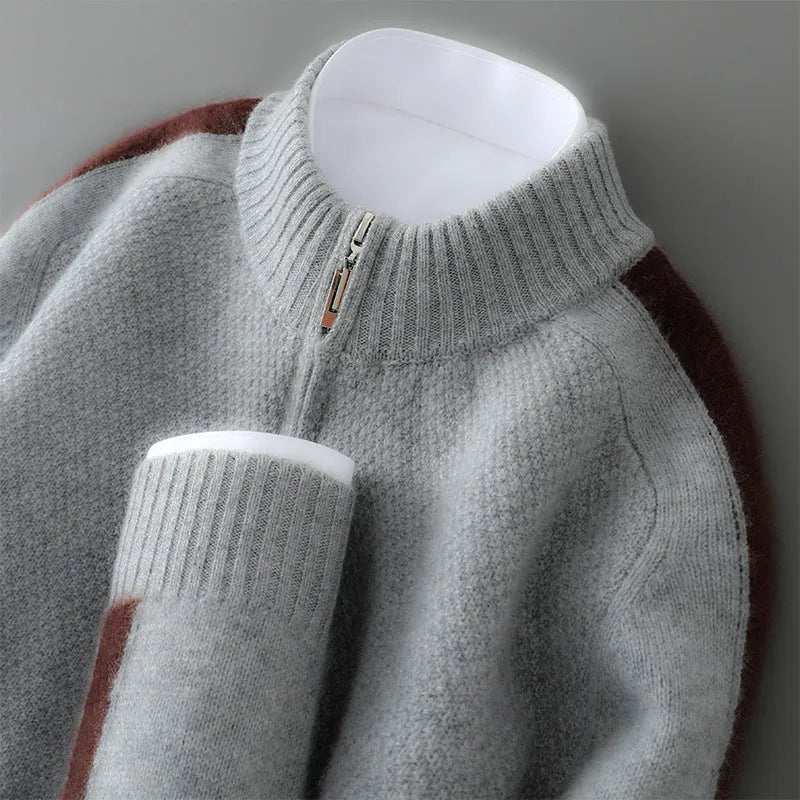 Sheep wool slim fit sweater with half-height zip round neck in multiple colour options