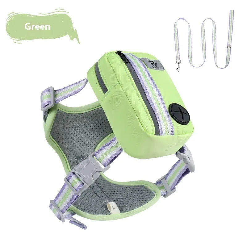Explosion-proof anti-strangulation pet harness in Oxford cloth with a 1.5m traction rope.