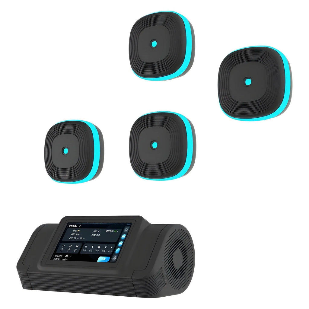 Smart Split Bluetooth Music Boxing Target hanging on wall with black 8-target pads and Bluetooth pairing