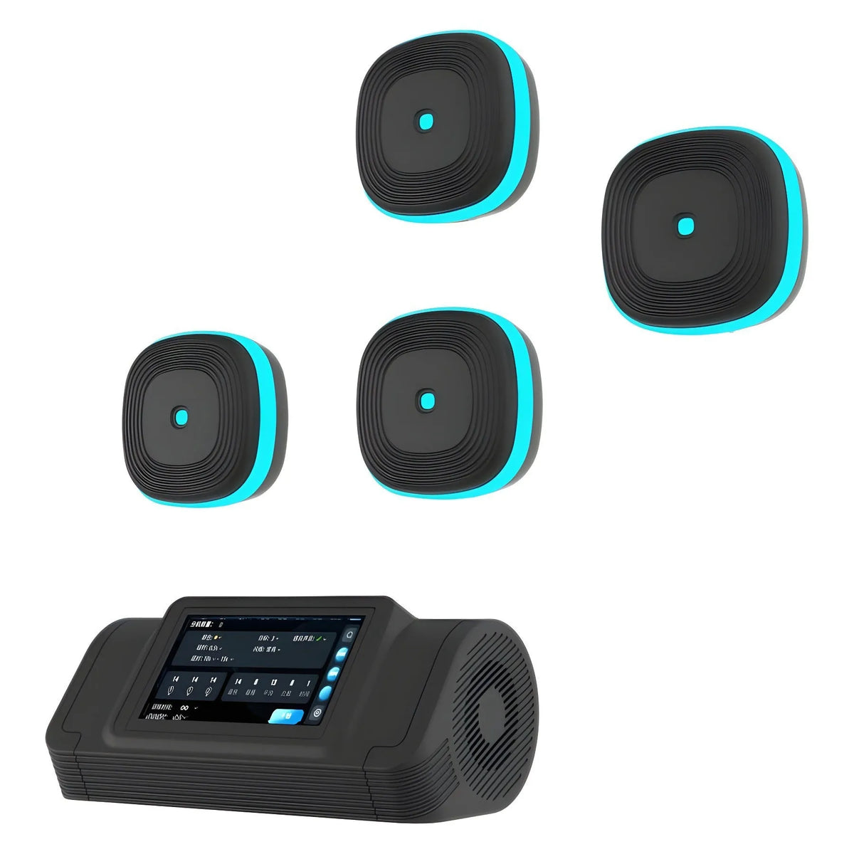 Smart Split Bluetooth Music Boxing Target hanging on wall with black 8-target pads and Bluetooth pairing