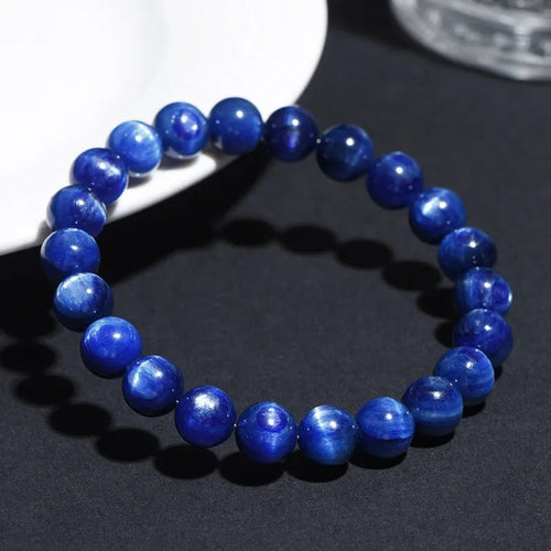 7A grade natural blue crystal bracelet with Ruyi charm and geometric design