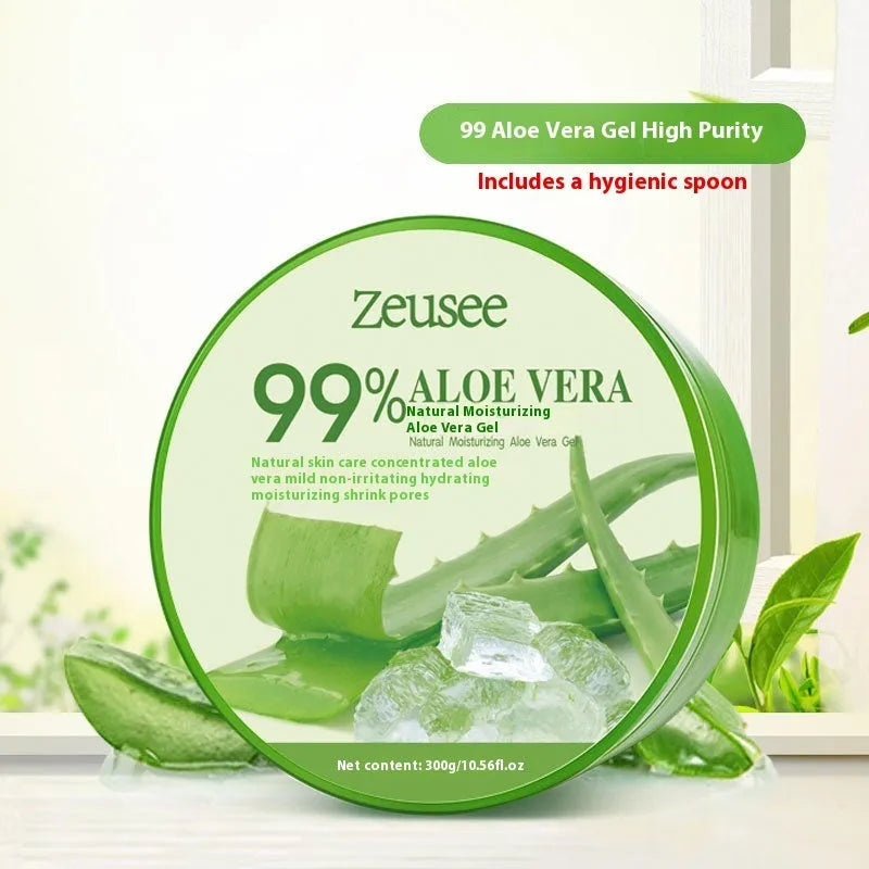 300g jar of aloe vera facial gel with application spoon for acne control and hydrating moisturiser