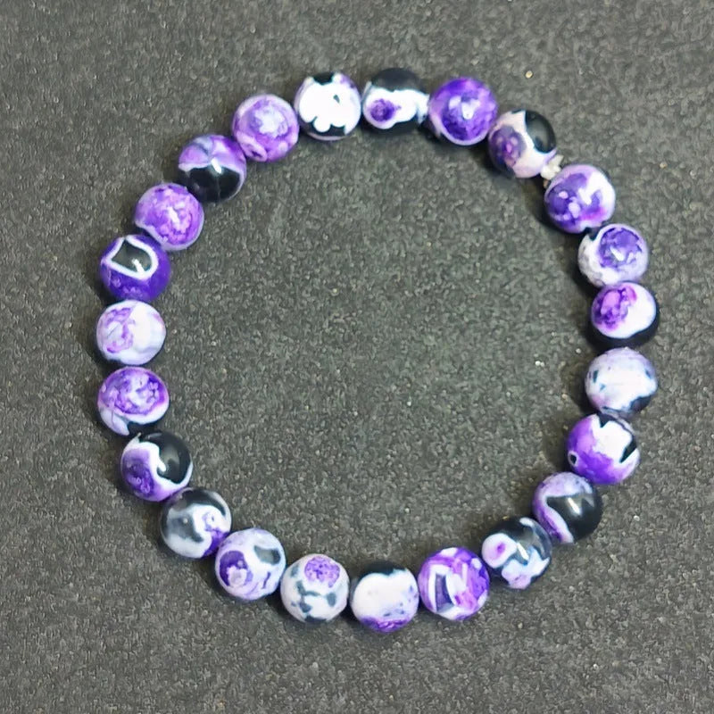 Bohemian ladies bracelet with 8mm natural agate beads and glass components in multiple colour variations