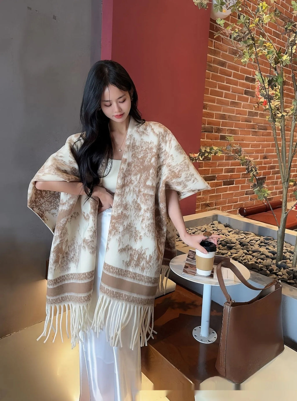 Women's polyester tassel scarf cape draped as a shawl in free size