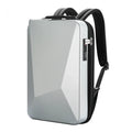 Large gaming backpack with hard PC shell, built-in lock, and double shoulder straps in Titanium Gold and Silver